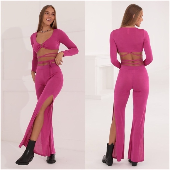 LUCY IN THE SKY Hot Pink Spilt Leg Pant - Picture 1 of 8